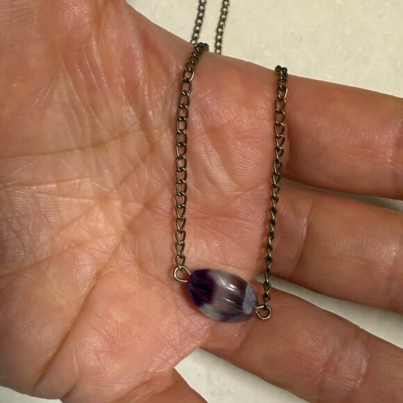 2/$20, Rainbow Fluorite Short Necklace, Genuine Gemstone Pendant & Bronze Chain - Picture 11 of 12